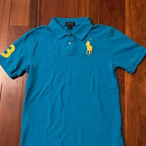 Ralph Lauren Boys’ Big Pony Polo Shirt in Blue with Yellow Accents